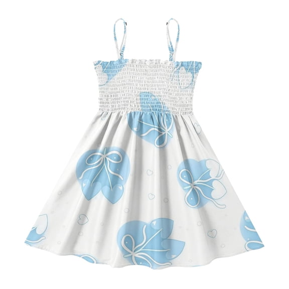DALAWU Lightweight Sky Blue Bow Smocked Sundress Adjustable Strap Flowy A-Line Summer Dress