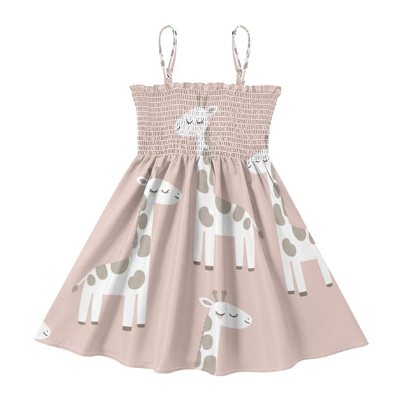 DALAWU Lightweight アニメ キリン柄 Smocked Sundress Adjustable Strap Flowy A-Line Summer Dress