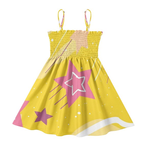 DALAWU Lightweight Stars Smocked Sundress Adjustable Strap Flowy A-Line Summer Dress