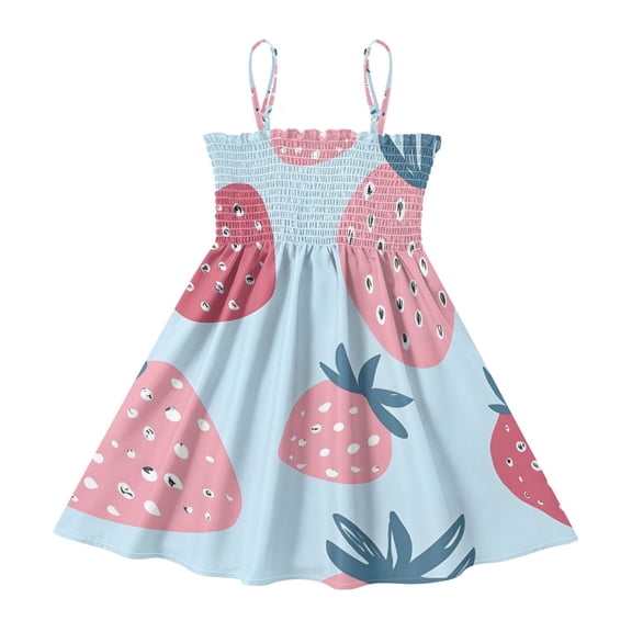 DALAWU Lightweight Strawberry Designs Pattern Smocked Sundress Adjustable Strap Flowy A-Line Summer Dress