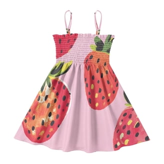 knee length dresses for ladies Girl's Strawberry Picnic Dress in Pink Size 8