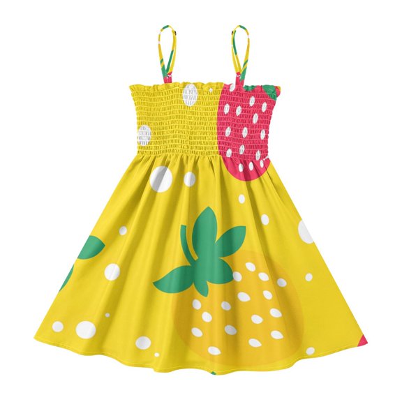 DALAWU Lightweight Strawberry Tile Pattern Smocked Sundress Adjustable Strap Flowy A-Line Summer Dress