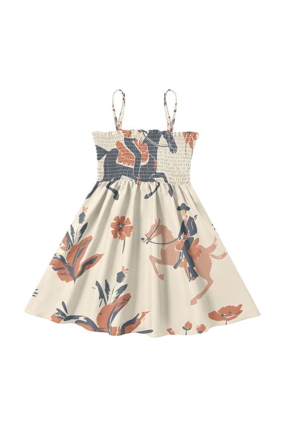 Lightweight Vector Graphic Illustration Tacky Wallpaper Pattern_ Smocked Sundress Adjustable Strap Flowy A-Line Summer Dress