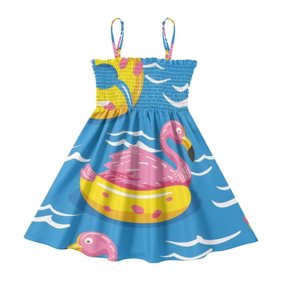 DALAWU Lightweight Vector Swimming Ring Pool Smocked Sundress Adjustable Strap Flowy A-Line Summer Dress