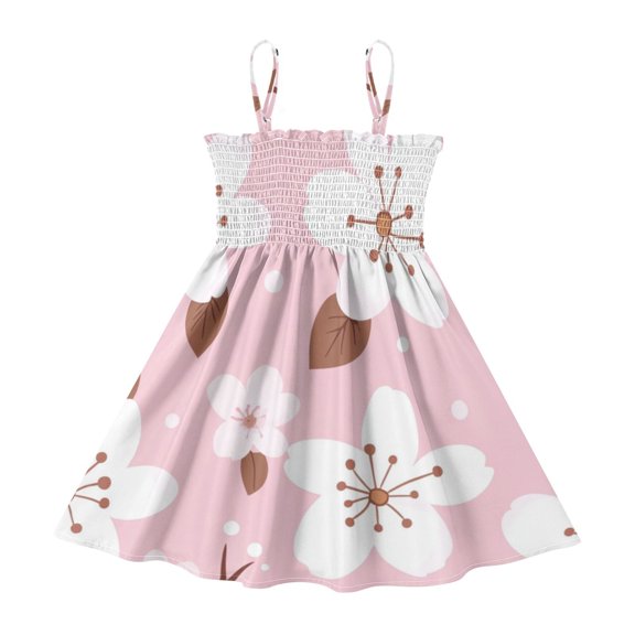 DALAWU Lightweight Whimsical Floral Dance Smocked Sundress Adjustable Strap Flowy A-Line Summer Dress