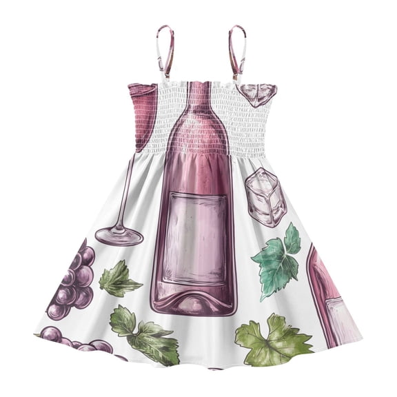 DALAWU Lightweight Wine Bottles Ice Cubes Smocked Sundress Adjustable Strap Flowy A-Line Summer Dress