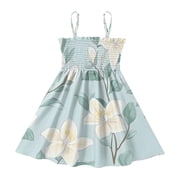 DALAWU Lightweight Xiaobaihua Smocked Sundress Adjustable Strap Flowy A-Line Summer Dress