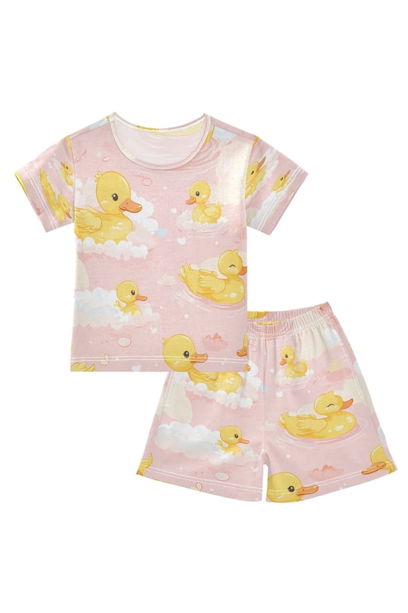 Little Yellow Duck Cloud Pattern Cotton Short Sleeve Pajama Set Breathable