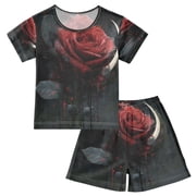 DALAWU Noir Rose Cotton Short Sleeve Pajama Set Breathable