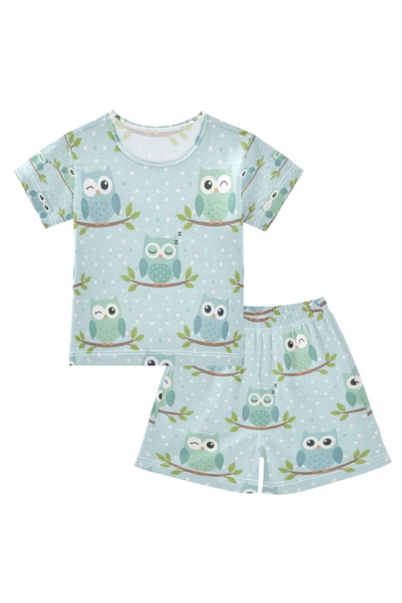 Owl Cotton Short Sleeve Pajama Set Breathable