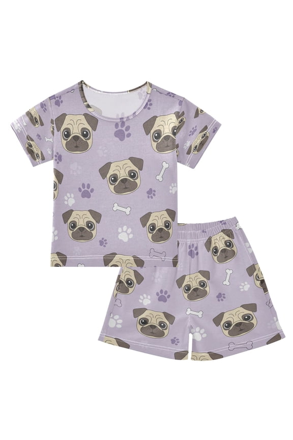 Pug Bones and Paws Cotton Short Sleeve Pajama Set Breathable