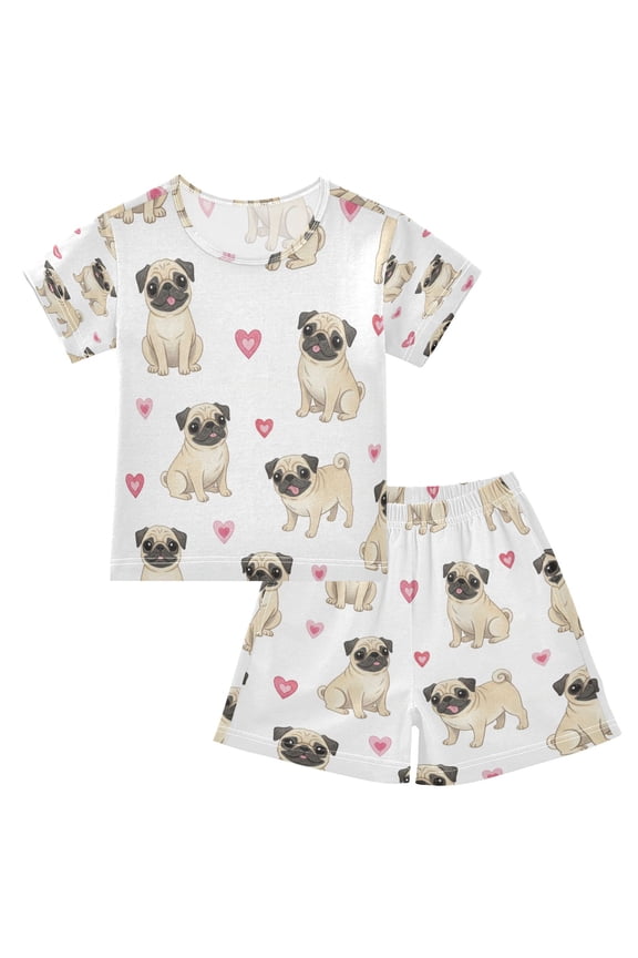 Pug Dog Cotton Short Sleeve Pajama Set Breathable