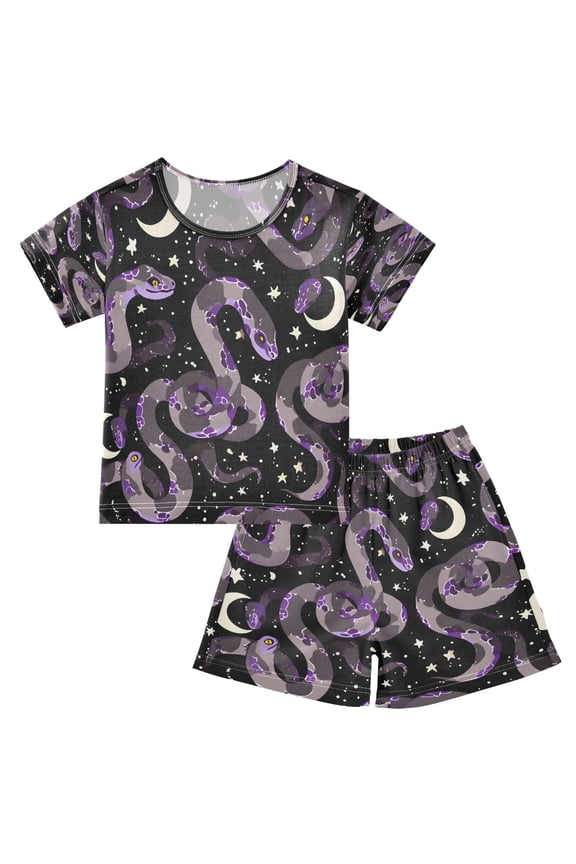 Purple Snake Pattern Cotton Short Sleeve Pajama Set Breathable
