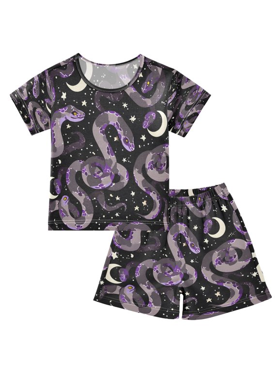 Purple Snake Pattern Cotton Short Sleeve Pajama Set Breathable