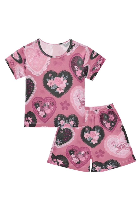 Romantic Gothic Heart Cotton Short Sleeve Pajama Set Breathable
