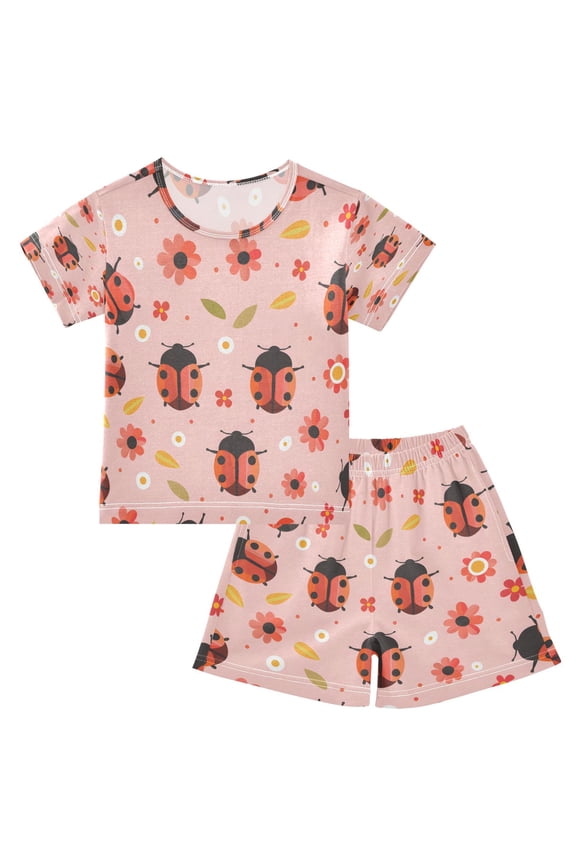Seven-spotted Ladybug Flower Pattern Cotton Short Sleeve Pajama Set Breathable