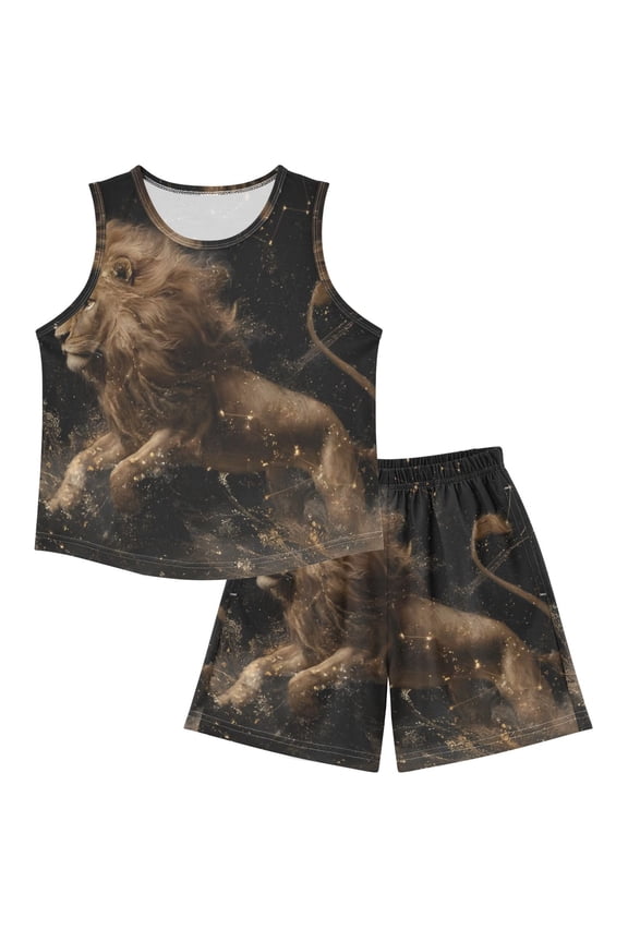 DALAWU Shadow Lion For Ultra-Soft Pajama Breathable Sleeveless Loungewear Set Elastic Waist for All-Day Comfort