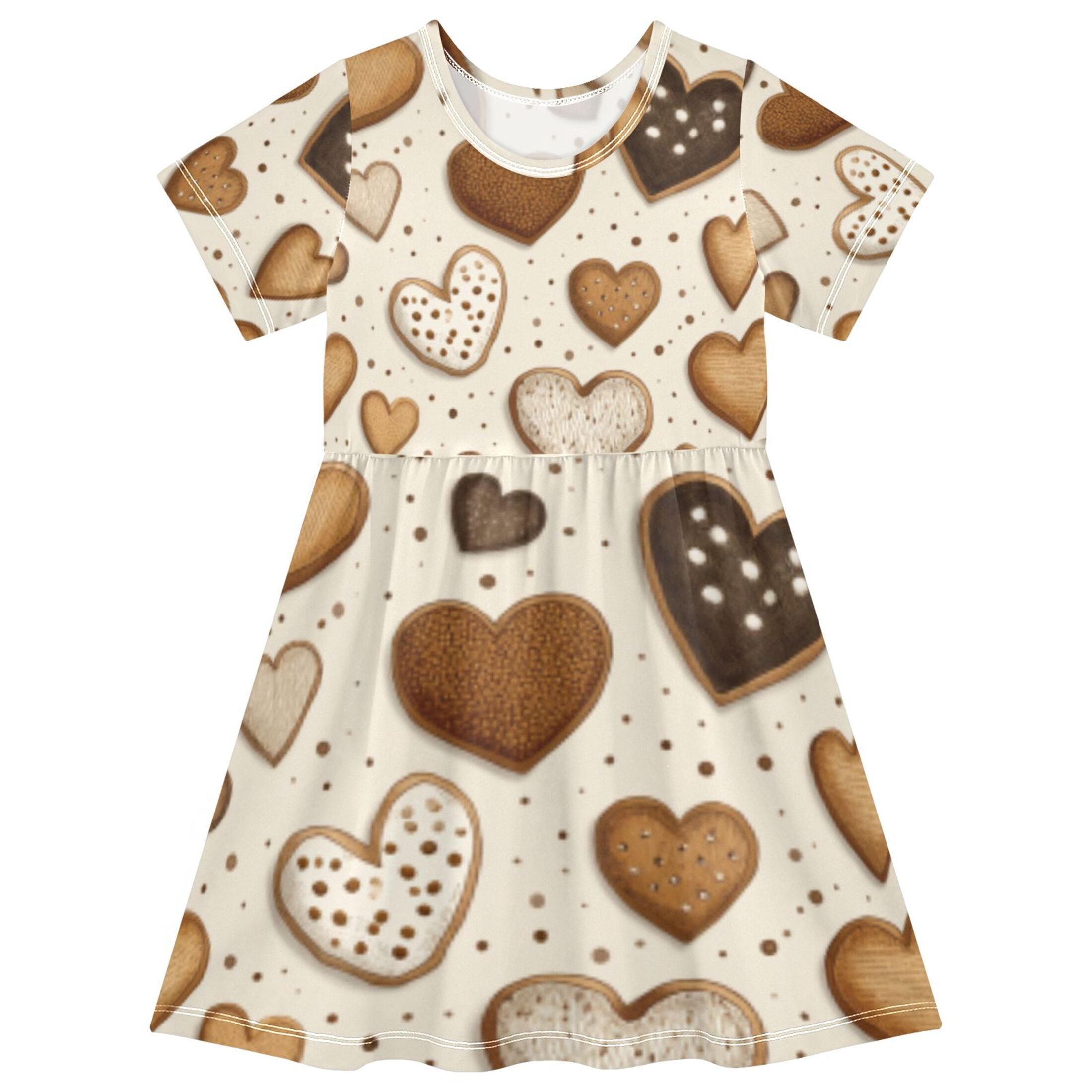DALAWU Short Sleeve Dress A-line Silhouette Assorted Heart Cookie Feast ...