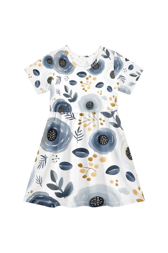 Short Sleeve Dress A-line Silhouette Flowers Pattern Of Pattern