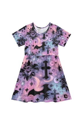 Short Sleeve Dress A-line Silhouette Gothic Bat Of Pattern