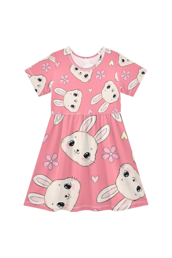 Short Sleeve Dress A-line Silhouette Kawaii Bunny Pink Paradise Of Pattern