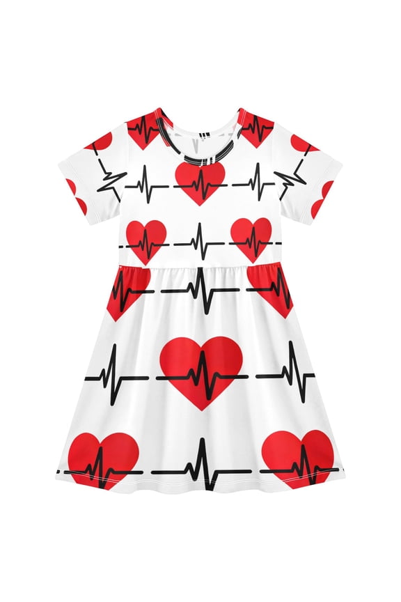 Short Sleeve Dress A-line Silhouette Love Heart Electric Wire Pattern Of Pattern