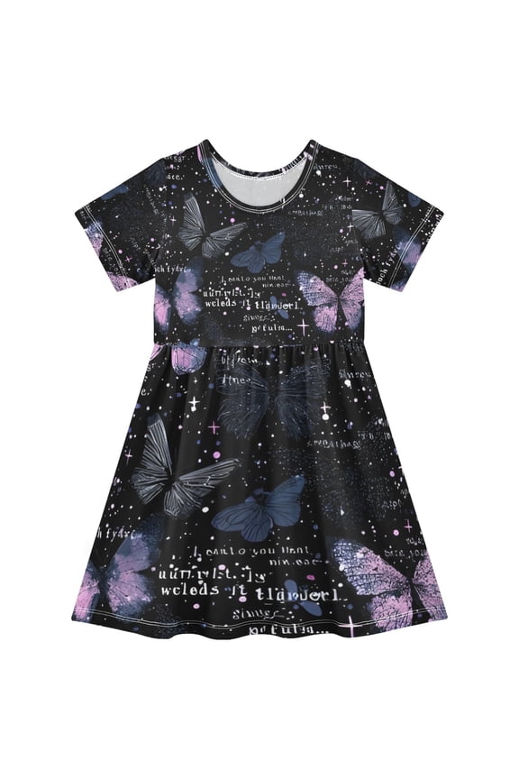 Short Sleeve Dress A-line Silhouette Midnight Moths Of Pattern