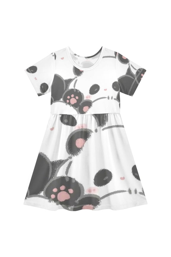 Short Sleeve Dress A-line Silhouette Panda Group Carnival Of Pattern