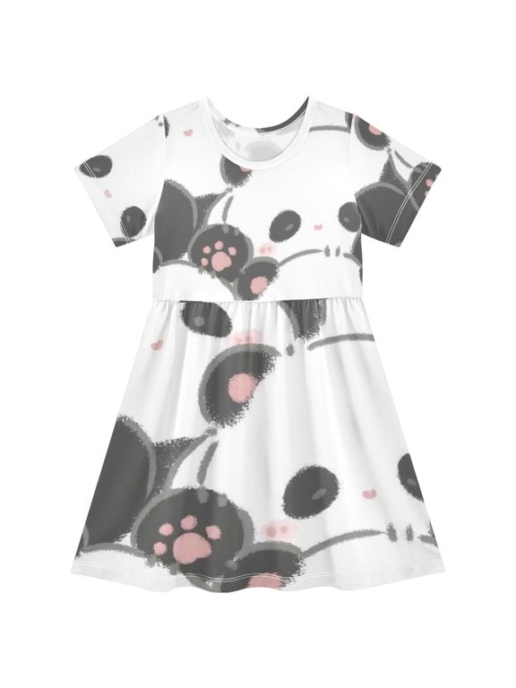 Short Sleeve Dress A-line Silhouette Panda Group Carnival Of Pattern