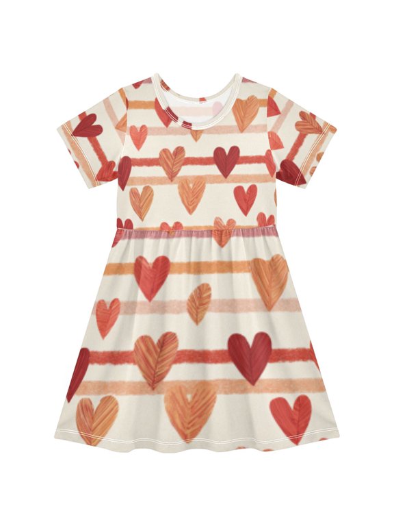Short Sleeve Dress A-line Silhouette Retro Love Lines Of Pattern