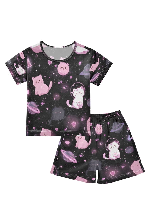 Space Kitties Cotton Short Sleeve Pajama Set Breathable