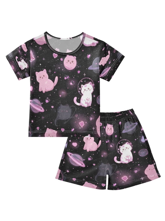 Space Kitties Cotton Short Sleeve Pajama Set Breathable