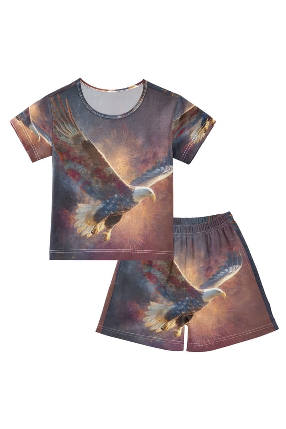 Star-spangled Flight Cotton Short Sleeve Pajama Set Breathable