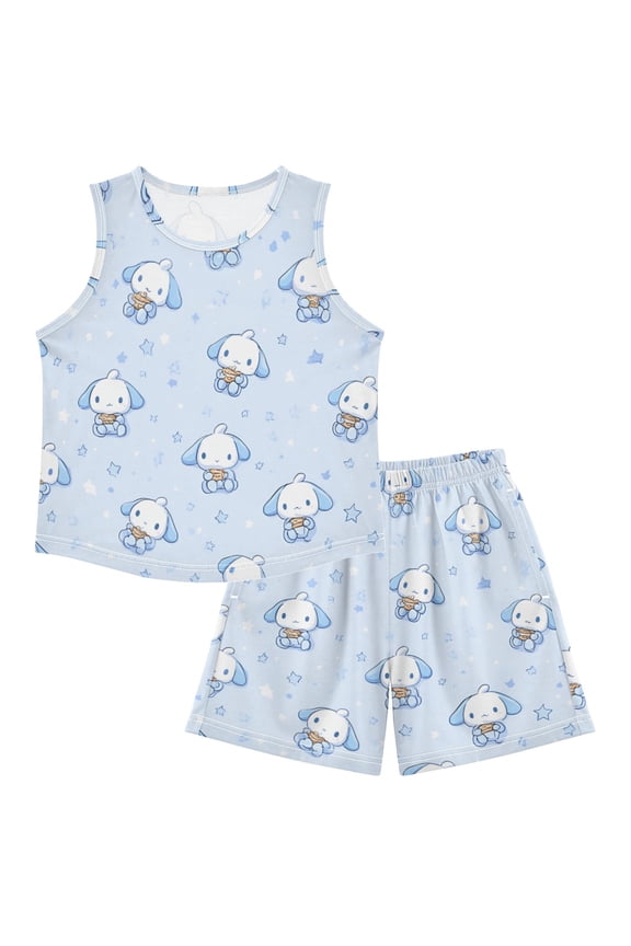 DALAWU Starry Sky Roll For Ultra-Soft Pajama Breathable Sleeveless Loungewear Set Elastic Waist for All-Day Comfort