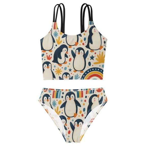 DALAWU Swimsuit 2-Piece Tank Swimming Wear Quick Dry Bathing Suit--101-penguins Printed
