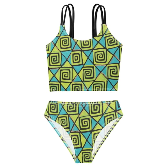 DALAWU Swimsuit 2-Piece Tank Swimming Wear Quick Dry Bathing Suit-324 (42) Printed