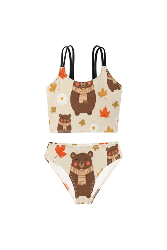 Swimsuit 2-Piece Tank Swimming Wear Quick Dry Bathing Suit-Autumn Bear Pattern Printed