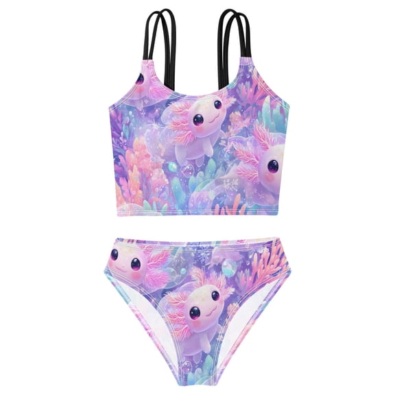 DALAWU Swimsuit 2-Piece Tank Swimming Wear Quick Dry Bathing Suit-Axolotl Printed