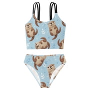DALAWU Swimsuit 2-Piece Tank Swimming Wear Quick Dry Bathing Suit-Blue Cute Otter Printed