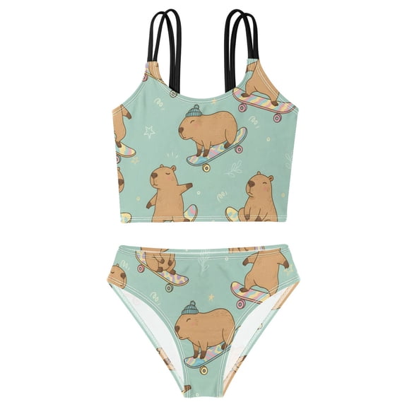 DALAWU Swimsuit 2-Piece Tank Swimming Wear Quick Dry Bathing Suit-Capybara Pattern Printed