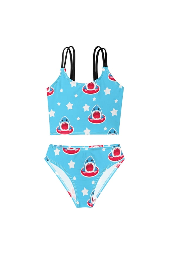 Swimsuit 2-Piece Tank Swimming Wear Quick Dry Bathing Suit-Cartoon Shark Star Pattern Printed