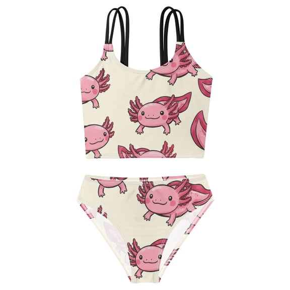 DALAWU Swimsuit 2-Piece Tank Swimming Wear Quick Dry Bathing Suit-Cartoon Soft Red Axolotl Printed