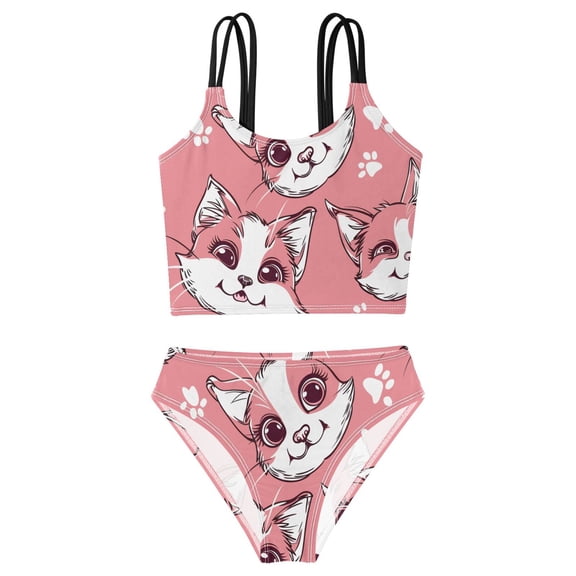 DALAWU Swimsuit 2-Piece Tank Swimming Wear Quick Dry Bathing Suit-Cat Paw Print Pattern Printed