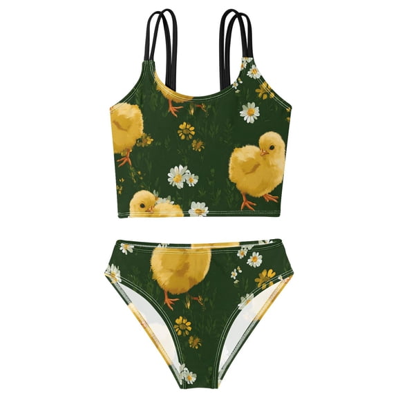 DALAWU Swimsuit 2-Piece Tank Swimming Wear Quick Dry Bathing Suit-Chicken Pattern Printed