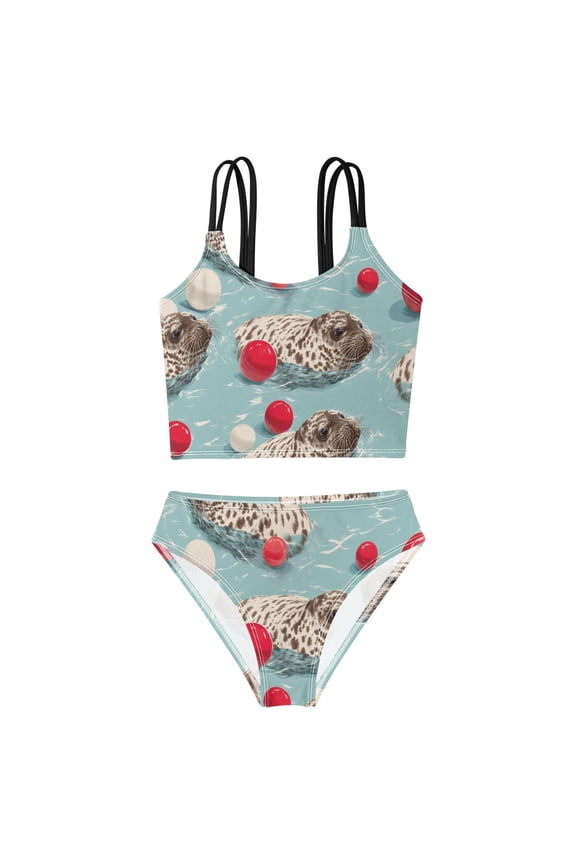 Swimsuit 2-Piece Tank Swimming Wear Quick Dry Bathing Suit-Cute Baby Sea Lion Swi Pattern Printed