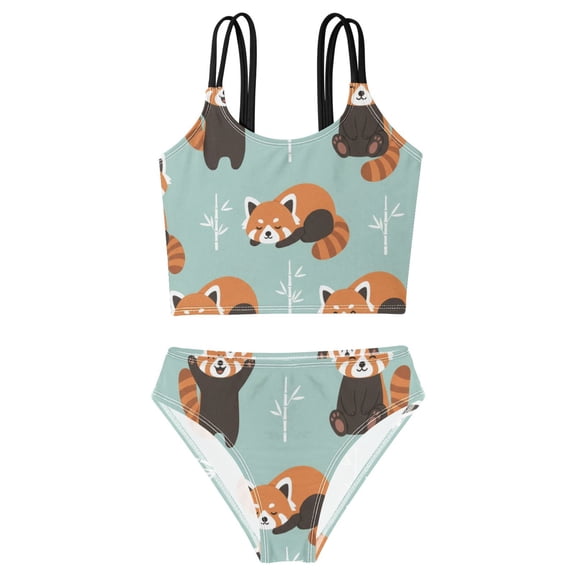 DALAWU Swimsuit 2-Piece Tank Swimming Wear Quick Dry Bathing Suit-Cute Red Panda Printed