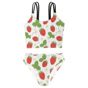DALAWU Swimsuit 2-Piece Tank Swimming Wear Quick Dry Bathing Suit-Cute Strawberry Fruits Printed