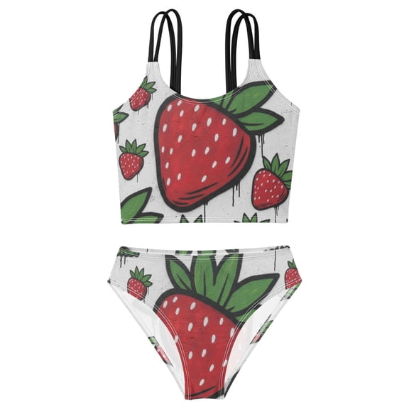 DALAWU Swimsuit 2-Piece Tank Swimming Wear Quick Dry Bathing Suit-Cute Strawberry Printed