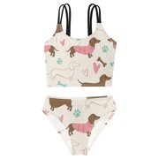 DALAWU Swimsuit 2-Piece Tank Swimming Wear Quick Dry Bathing Suit-Dachshund Printed