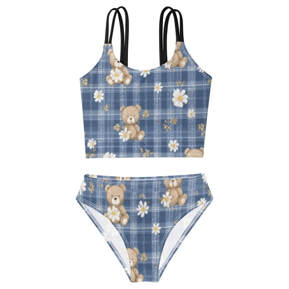 DALAWU Swimsuit 2-Piece Tank Swimming Wear Quick Dry Bathing Suit-Daisy Bear Printed